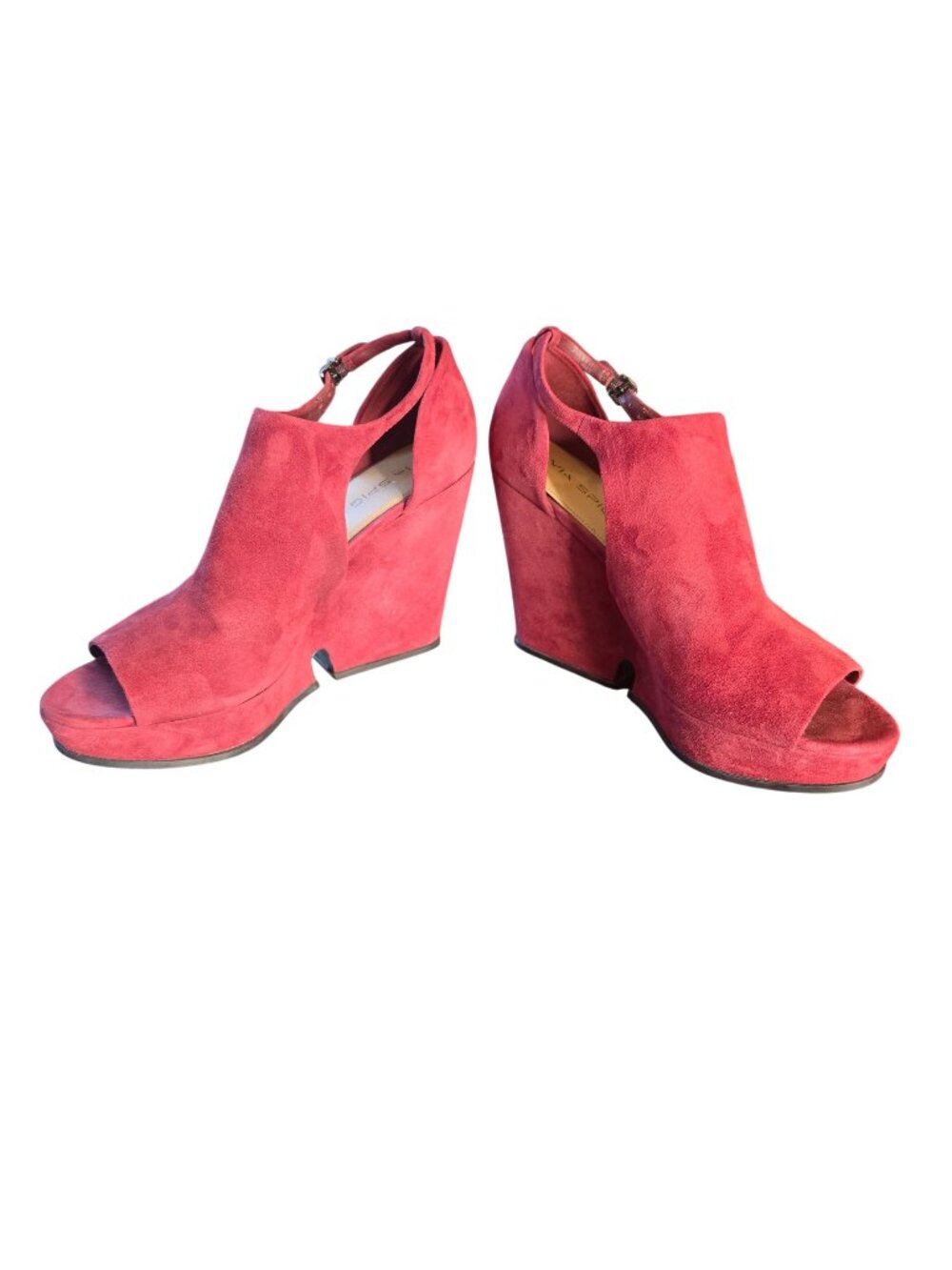Peep-Toe Suede Wedge Heels Fuchsia Ankle Strap Chic Cut-Out DesignVia Spiga Lata
